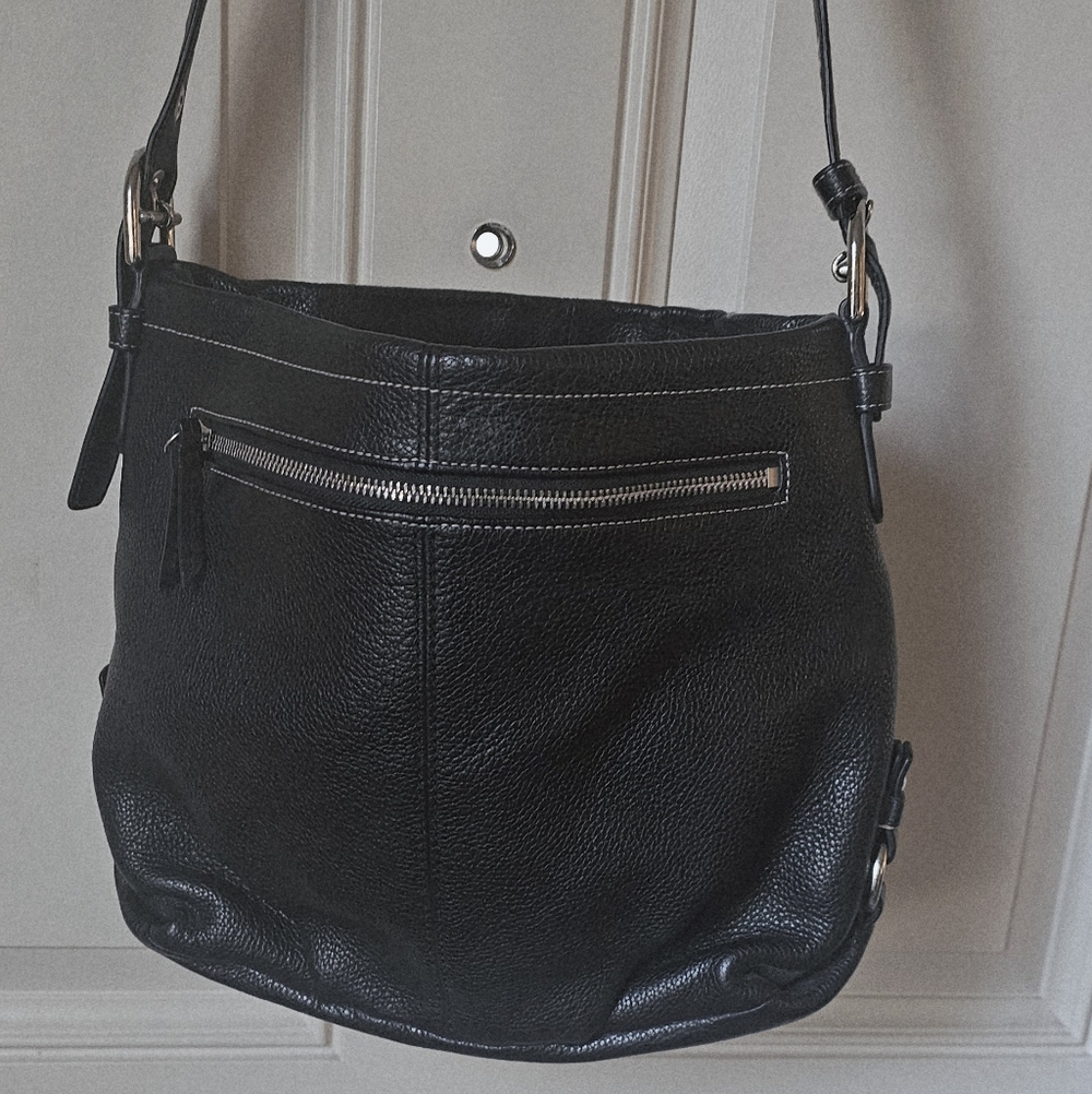 COACH• VTG. #15064  SOHO BLK.PEBBLED LEATHER SH/CB BAG🖤🤍🩶